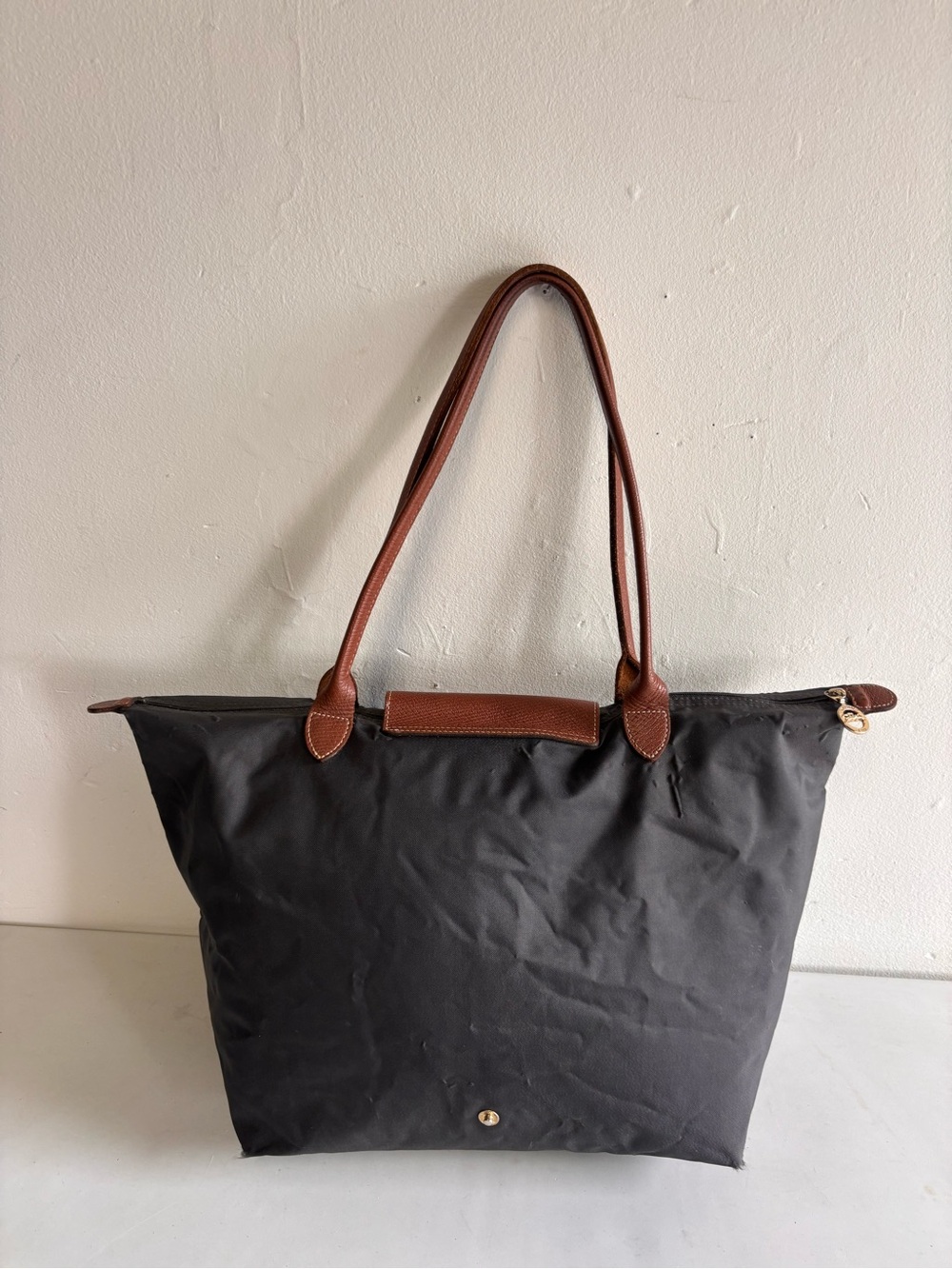 Longchamp Black Nylon Tote with Brown Leather Trim - Picture 5 of 12